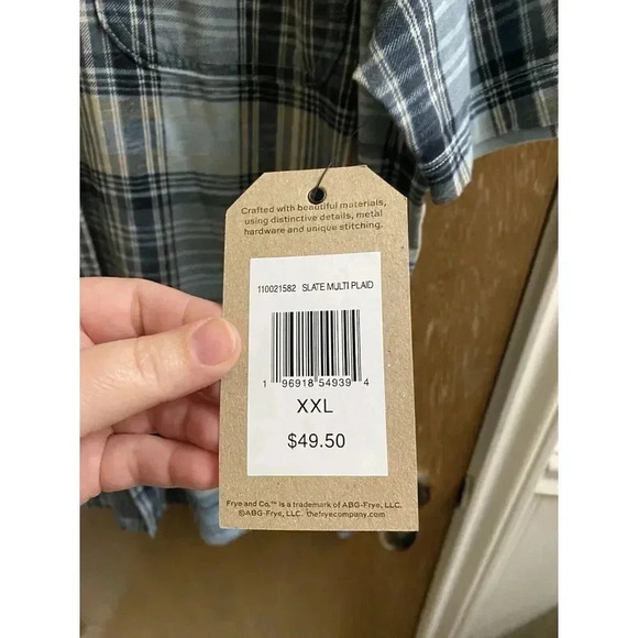 Frye And Co Men's XXL Short Sleeve Button Up  Blue Plaid Shirt New With Tags NWT - Picture 4 of 8